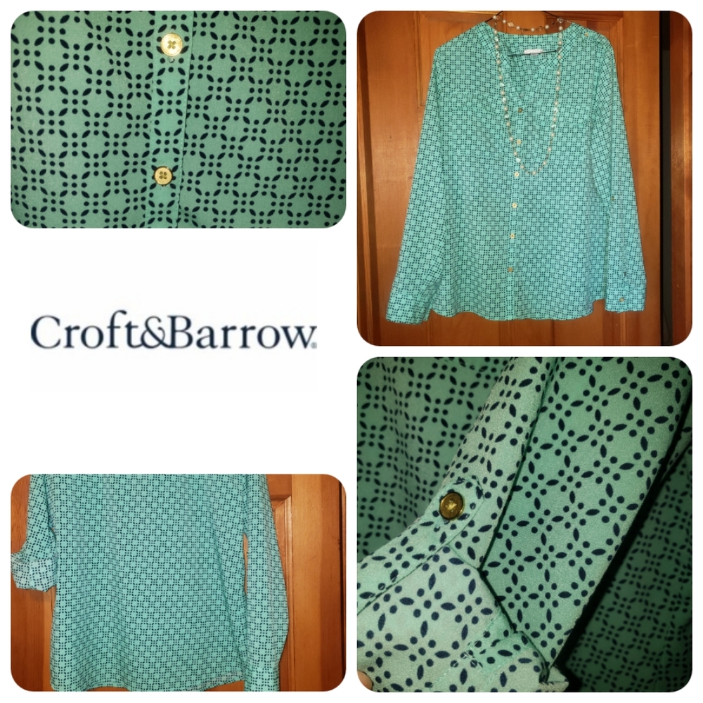 $75 Croft & Barrow | Med | Teal Pattern Blouse - Picture 2 of 8